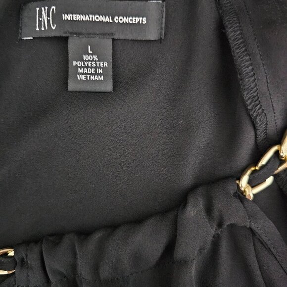 💎INC International Concepts Lace-Up Cold-Shoulder Chain Black Top - Picture 3 of 8